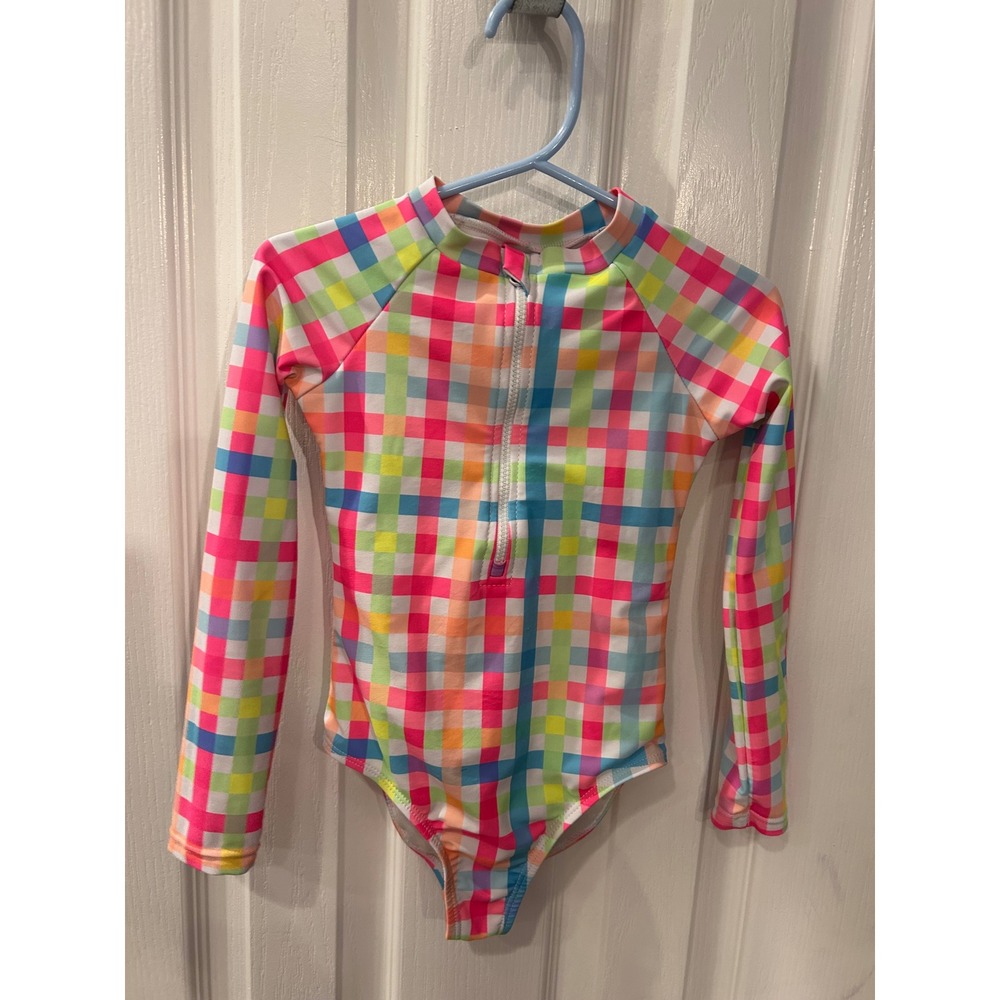 Bmagical Rash Guard Swimsuit Rainbow Plaid Long Sleeve One Piece Swimwear 4T
